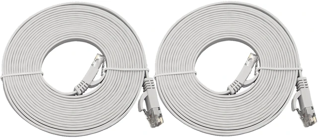 Main image of MICRO CONNECTORS 50 Feet Cat6 UTP RJ45 Flat Patch 30AWG Cable (White) 2-Pack (E08-050FLW-2P)