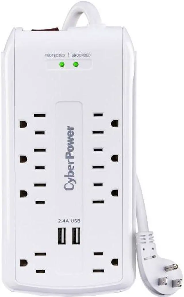 Alt view image 4 of 16 - CyberPower 120V 8 Outlets 2-USB 2.4A EMI/RFI 6.0 Feet Cord White