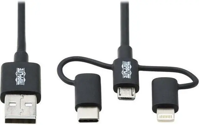 Alt view image 14 of 17 - Tripp Lite USB-A to Lightning USB Micro-B and USB-C Sync/Charge Cable Black 6 ft. M101006LMCBK