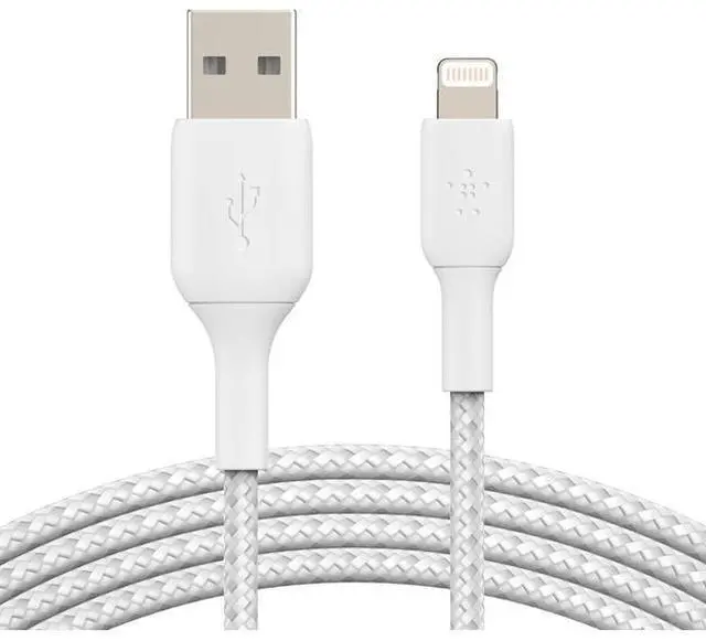 Alt view image 3 of 13 - BELKIN CAA002bt2MWH White Braided Lightning to USB Cable, MFi-Certified iPhone Charging Cord