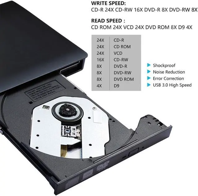 Alt view image 4 of 7 - External Optical CD Drive, USB 3.0 Portable CD/DVD +/-RW Slim DVD/CD ROM Rewriter Burner Reader Player For Laptop Desktop PC dvd burner dvd portatil Windows Linux OS Apple Mac