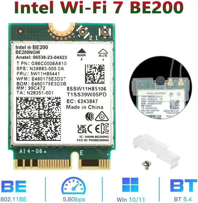 Main image of New Wi-Fi 7 Intel BE200 Bluetooth 5.4 Wifi Card BE200NGW 2.4/ 5/ 6 GHz 5.8 Gbps For Windows 11 PC Laptop