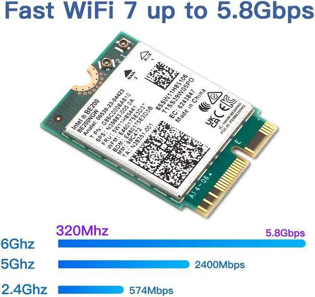 Alt view image 2 of 8 - New Wi-Fi 7 Intel BE200 Bluetooth 5.4 Wifi Card BE200NGW 2.4/ 5/ 6 GHz 5.8 Gbps For Windows 11 PC Laptop