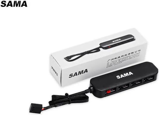 Main image of SAMA PWM Fan Hub, Supports up to 4 Fans (3-pin or 4-pin), 4 Way Splitter Sleeved PWM Fan Splitter Hub Adapter Cable for Desktop Computer Cooler Case Fans