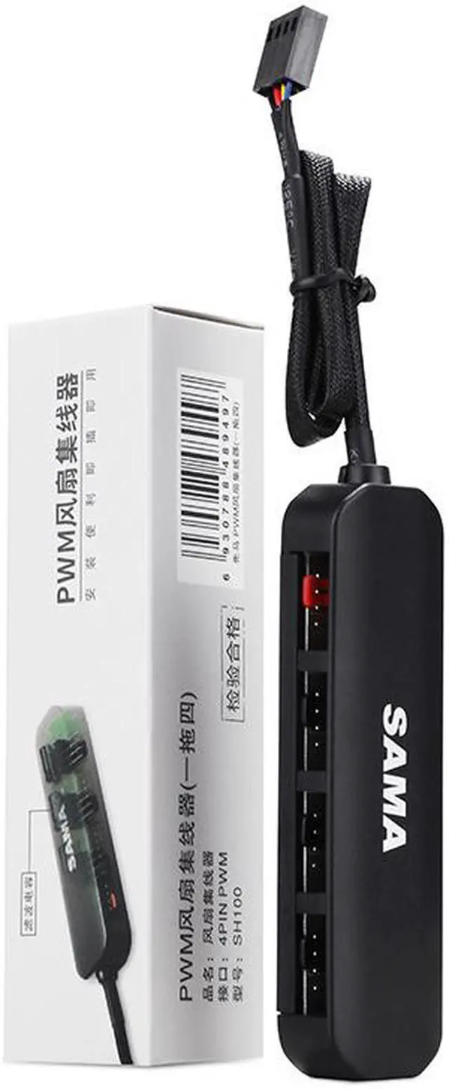 Alt view image 6 of 7 - SAMA PWM Fan Hub, Supports up to 4 Fans (3-pin or 4-pin), 4 Way Splitter Sleeved PWM Fan Splitter Hub Adapter Cable for Desktop Computer Cooler Case Fans