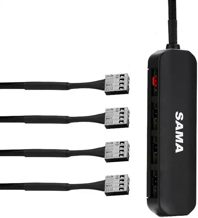 Alt view image 4 of 7 - SAMA PWM Fan Hub, Supports up to 4 Fans (3-pin or 4-pin), 4 Way Splitter Sleeved PWM Fan Splitter Hub Adapter Cable for Desktop Computer Cooler Case Fans