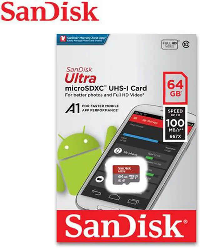 Alt view image 2 of 3 - SanDisk 64GB microSDXC Class 10 SDSQUAR-064G-GN6MN Memory Card Retail w/o Adapter