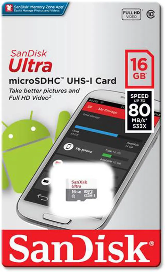 Alt view image 5 of 13 - SanDisk Ultra SDSQUNS-016G-GN3MN 16GB 80MB/s UHS-I Class 10 microSDHC Card
