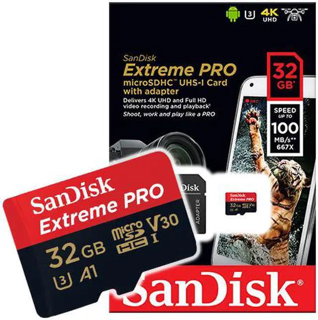 Alt view image 4 of 8 - Sandisk A1 32GB Extreme PRO micro SDHC Card + Adapter 100MB/s V30 UHS-I U3