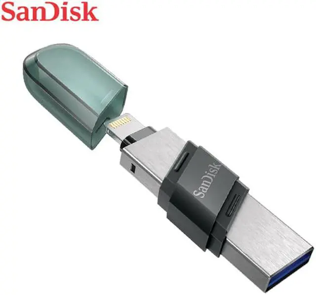 Alt view image 4 of 16 - SanDisk SDIX90N-128G-GN6NE MAH 128GB USB 3.1 Lightning iXpand Flash Drive Flip Silver/Blue