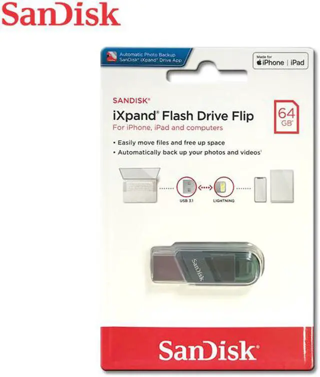 Alt view image 6 of 9 - SanDisk SDIX90N-064G-GN6NN MAG 64GB USB 3.1 Lightning iXpand Flash Drive Flip Silver/Blue
