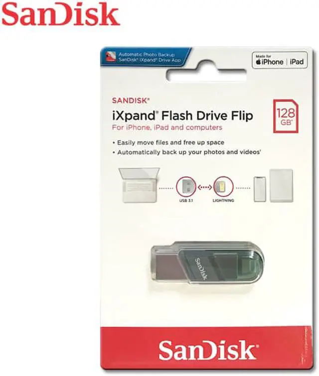 Alt view image 7 of 16 - SanDisk SDIX90N-128G-GN6NE MAH 128GB USB 3.1 Lightning iXpand Flash Drive Flip Silver/Blue