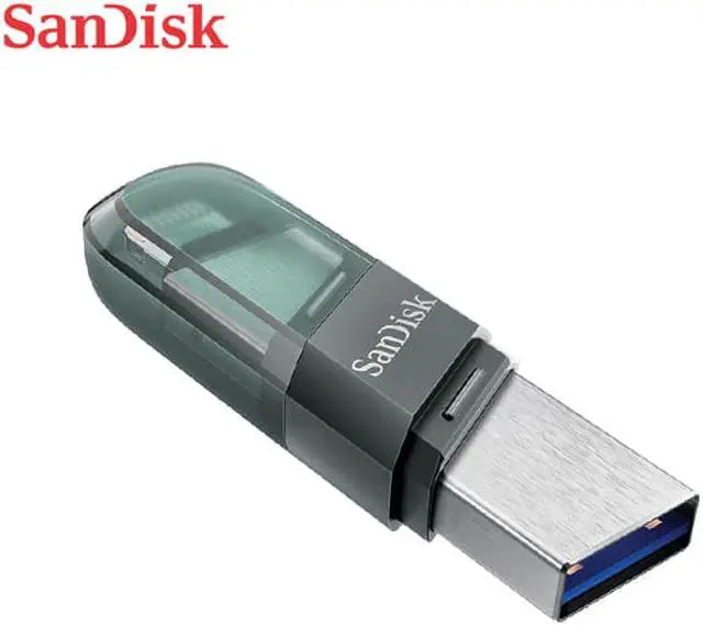 Alt view image 6 of 16 - SanDisk SDIX90N-128G-GN6NE MAH 128GB USB 3.1 Lightning iXpand Flash Drive Flip Silver/Blue