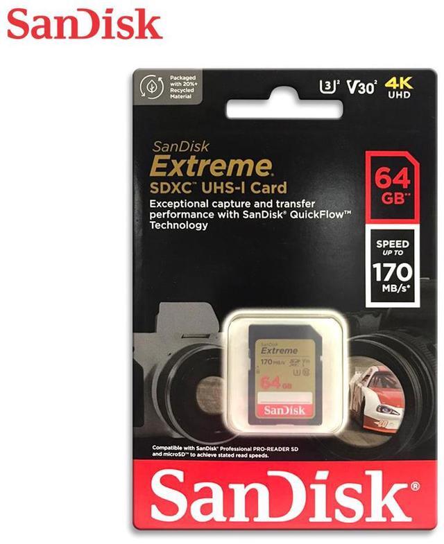 Alt view image 4 of 10 - SanDisk 64GB Extreme SDXC UHS-I/U3 Class 10 V30 Memory Card, Speed Up to 170MB/s (SDSDXV2-064G-GNCIN)