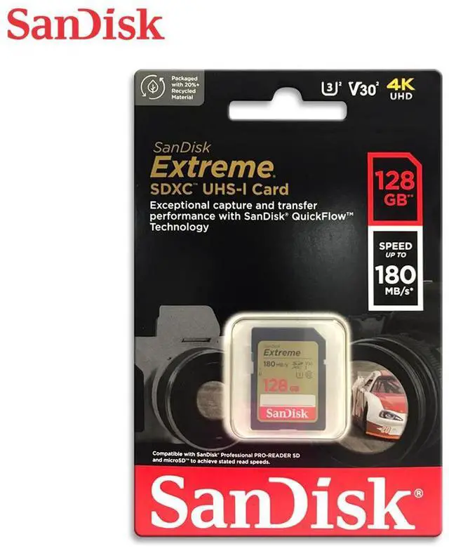 Alt view image 4 of 10 - SanDisk 128GB Extreme SDXC UHS-I/U3 Class 10 V30 Memory Card, Speed Up to 180MB/s (SDSDXVA-128G-GNCIN)