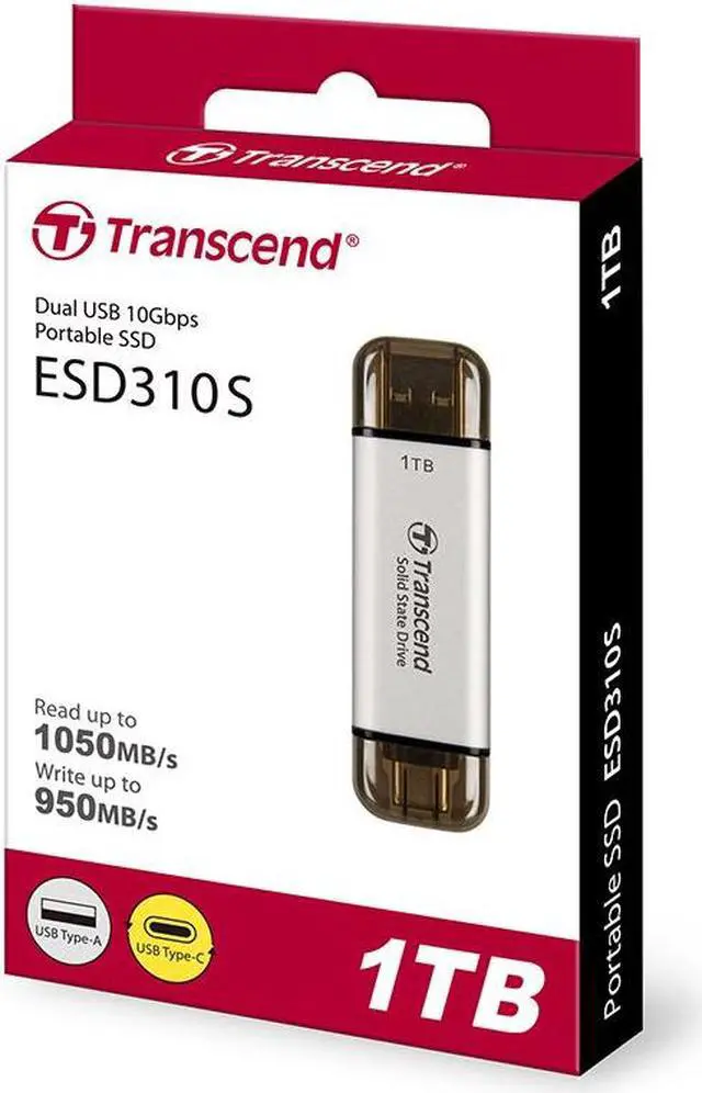 Alt view image 4 of 5 - Transcend 1TB ESD310 Portable SSD USB Type-A & Type-C [SILVER]