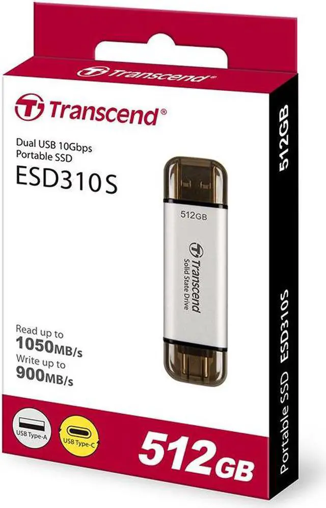 Alt view image 4 of 9 - Transcend 512GB ESD310 Portable SSD USB Type-A & Type-C [SILVER]