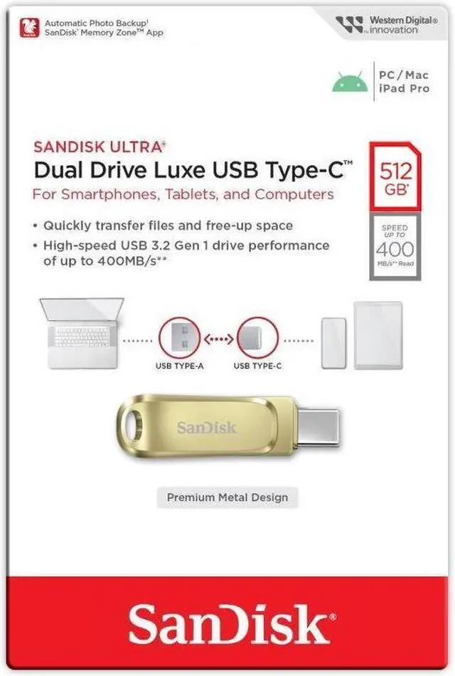 Alt view image 5 of 12 - SanDisk 512GB Ultra Dual Drive Luxe USB Type-C  USB 3.2 Gen 1 Flash Drive [GOLD] SDDDC4-512G-G46GD