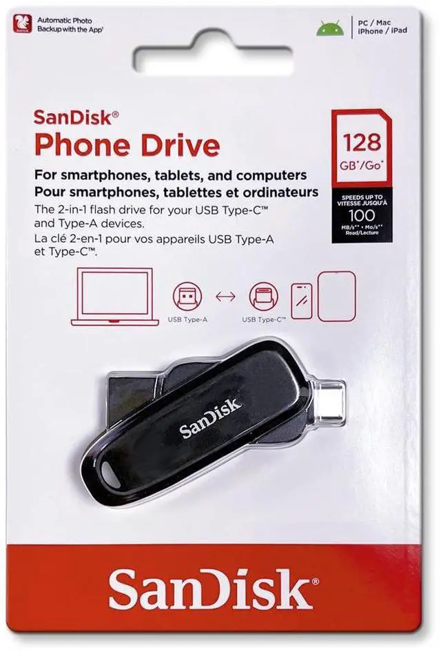 Main image of SanDisk 128GB Phone Drive OTG USB Type-C & Type-A USB 3.2 Gen 1 read speeds up to 100MB/s [Black] Black 128GB