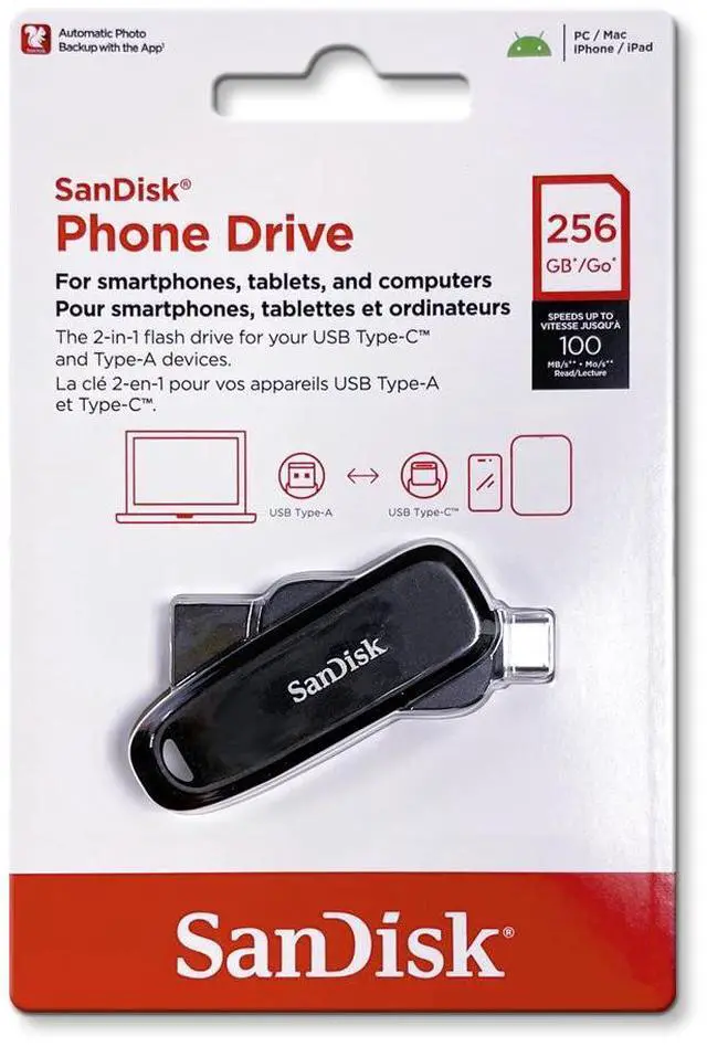 Main image of SanDisk 256GB Phone Drive OTG USB Type-C & Type-A USB 3.2 Gen 1 read speeds up to 100MB/s [Black] Black 256GB