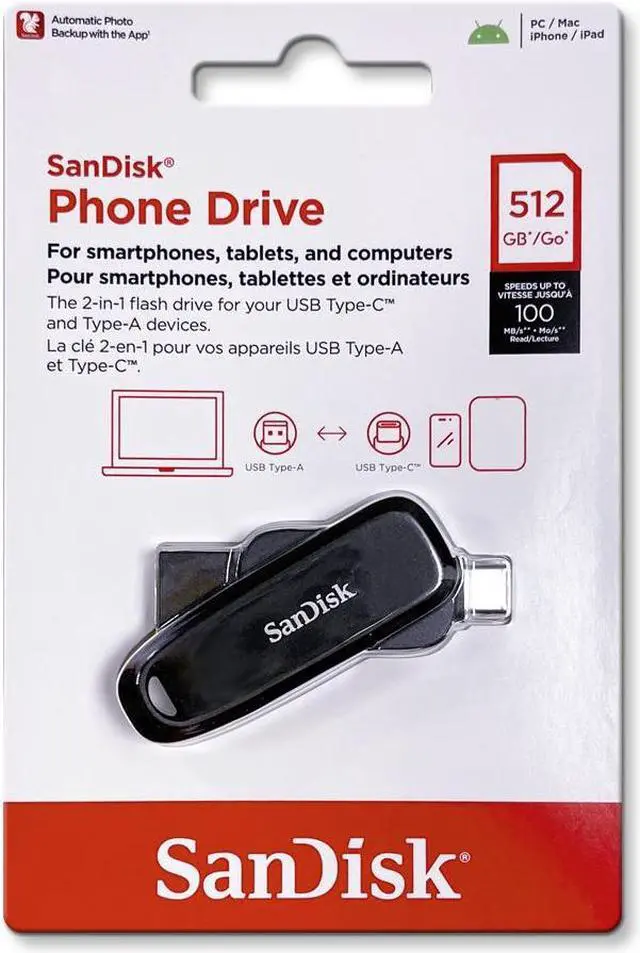 Main image of SanDisk 512GB Phone Drive OTG USB Type-C & Type-A USB 3.2 Gen 1 read speeds up to 100MB/s [Black] Black 512GB
