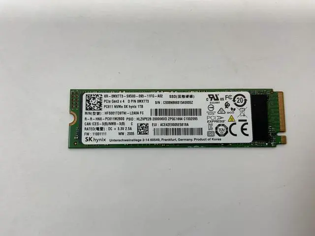 Refurbished: HFS001TD9TNI SK Hynix 1TB Pcie 3.0 X4 Nvme M.2