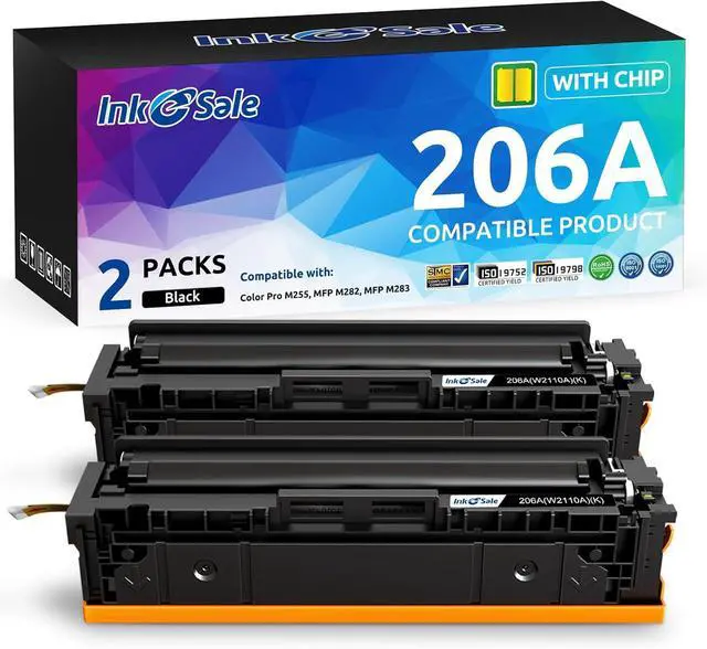 Main image of 206A W2110A Black M283fdw Toner Cartridge [with Chip] Replacement Compatible for HP Pro M255dw M255nw M255 MFP M283fdw M283fdn M283cdw M283 M282nw M282 Printer(Indicate Ink Level), 2 Pack W2110X Ink