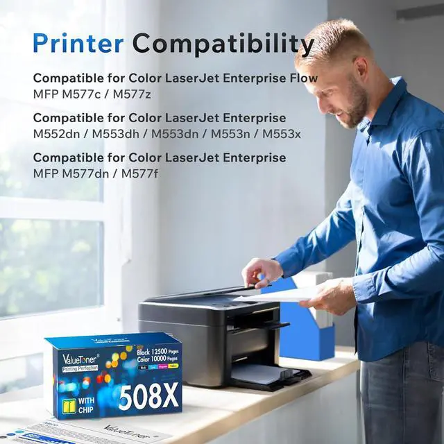 Alt view image 2 of 6 - 4 Pack for HP 508X Toner Cartridge CF360X CF361X CF362X CF363X Higher Page Yield Work for HP Color Laserjet M552 M552dn M553 M553n M553dn M553x M557 M577c M577z M577f M577dn(Black/Cyan/Magenta/Yellow)