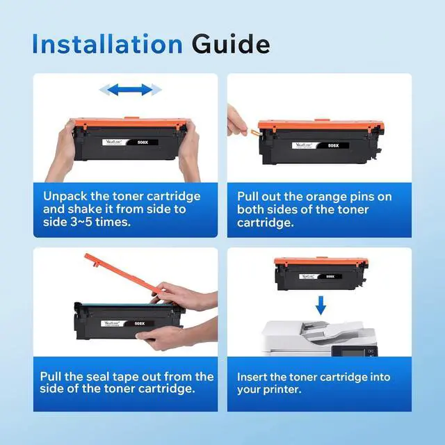 Alt view image 3 of 6 - 4 Pack for HP 508X Toner Cartridge CF360X CF361X CF362X CF363X Higher Page Yield Work for HP Color Laserjet M552 M552dn M553 M553n M553dn M553x M557 M577c M577z M577f M577dn(Black/Cyan/Magenta/Yellow)