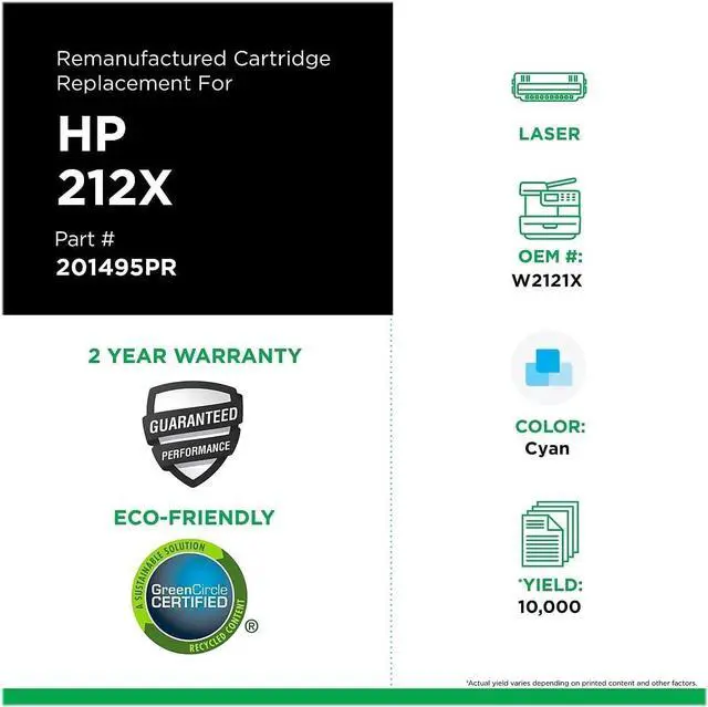 Alt view image 3 of 6 - Clover Imaging Group Remanufactured Cyan High Yield Toner Cartridge Replacement for HP 212X (W2121X)