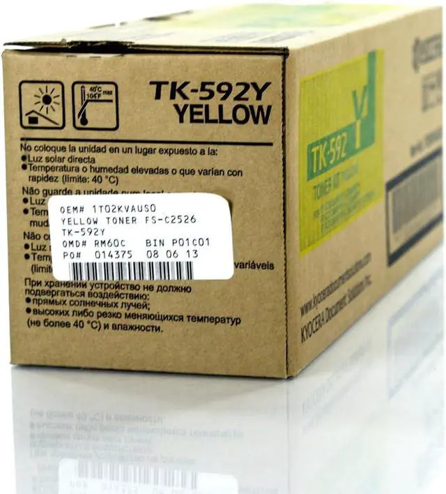 Alt view image 2 of 3 - Kyocera Mita TK-592Y 1T02KVAUS0 FS-C2026 C2126 C2526 C5250 M6026 P6026 Toner Cartridge (Yellow) in Retail Packaging