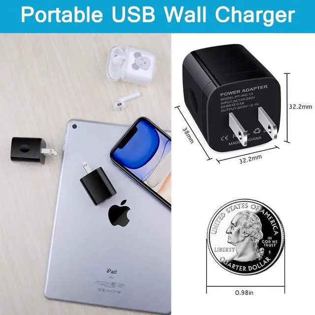 Alt view image 2 of 7 - Wall Charger Block,2.1A/5V Dual Port USB Wall Plug in Phone Travel Power USB Adapter Plug,3Pack Black Charger Cube Fast Charging Compatible iPhone 16e 15 Pro/14/13,Samsung Galaxy S25/S24/S23/S22/S21