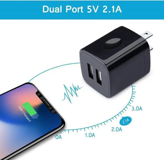 Alt view image 5 of 7 - Wall Charger Block,2.1A/5V Dual Port USB Wall Plug in Phone Travel Power USB Adapter Plug,3Pack Black Charger Cube Fast Charging Compatible iPhone 16e 15 Pro/14/13,Samsung Galaxy S25/S24/S23/S22/S21