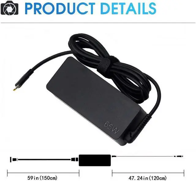 Alt view image 4 of 7 - 65W/45W USB Type C Laptop Charger for Lenovo Chromebook 100e 300e C330 ThinkPad T480 T480s T580 T580s Yoga C930 C940 C740 S730 730 730S 910 920 13 AC Adapter Power Supply Cord