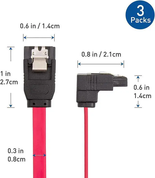 Alt view image 6 of 7 - Cable Matters 3-Pack 90 Degree Right Angle SATA Cable 18 Inches (6.0 Gbps SATA III Cable, SATA Cable for SSD, SATA SSD Cable, SATA 3 Cables) Red