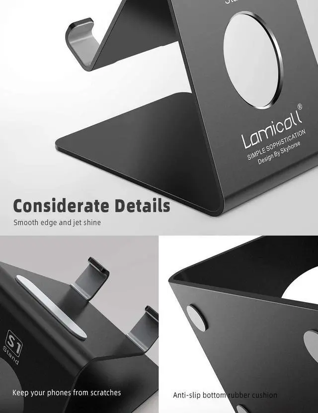 Alt view image 6 of 7 - Cell Phone Stand Phone Dock: Cradle Holder Stand for Office Desk - Black
