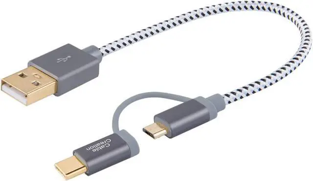 Main image of 2 in 1 USB C Cable, CableCreation 0.8ft Micro USB + USB C to USB A Fast Charge Cord Braided, Compatible with Sumsang Note 8, Pixel XL, Android & USB-C Devices, 0.25 M/Space Gray Aluminum Case