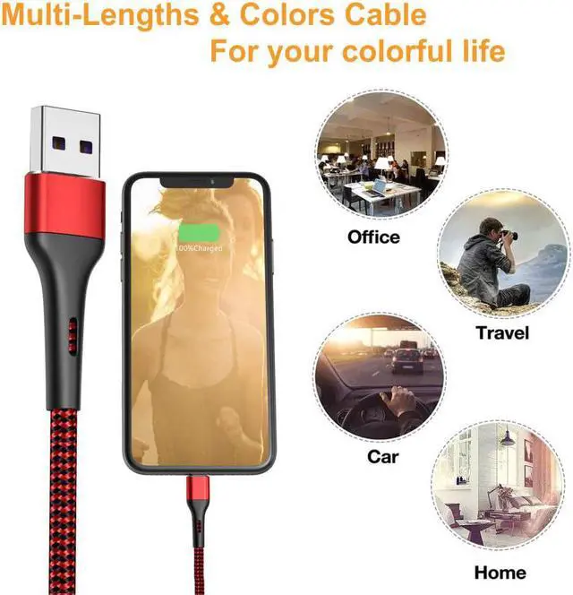 Alt view image 7 of 7 - Durcord iPhone Charger 6FT/6/3/1.5, Lightning Cable Fast Charging Cable Nylon Braided Cord Compatible with iPhone 14/13/12/11 Pro Max/XS MAX/XR/XS/X/8/7/Plus/6S/6/SE/5S/iPad