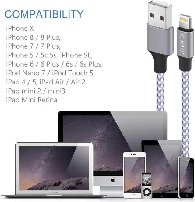 Alt view image 7 of 7 - TAKAGI iPhone Charger Lightning Cable 3Pack 6FT Nylon Braided Fast Charging High Speed Data Sync Transfer Cord Phone Power Connector Compatible with iPhone 11 Pro Max XS XR X 8 7 Plus 6S 6 5S iPad