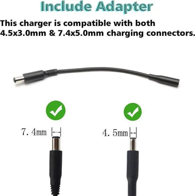 Alt view image 2 of 6 - 65W AC Charger for  Inspiron 15-7000 15-5000 15-3000 17-7000 17-5000 17-3000 13-7000 11-3000 2 in 1 Series 3558 3181 5100 5535 5555 5558 5559 5567 XPS 9350 9360 la65ns2-01 Charger Laptop Power