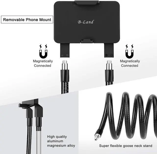 Alt view image 4 of 7 - B-Land Cell Phone Holder, Universal Mobile Phone Stand, Lazy Bracket, DIY Flexible Mount Stand with Multiple Function (Black)