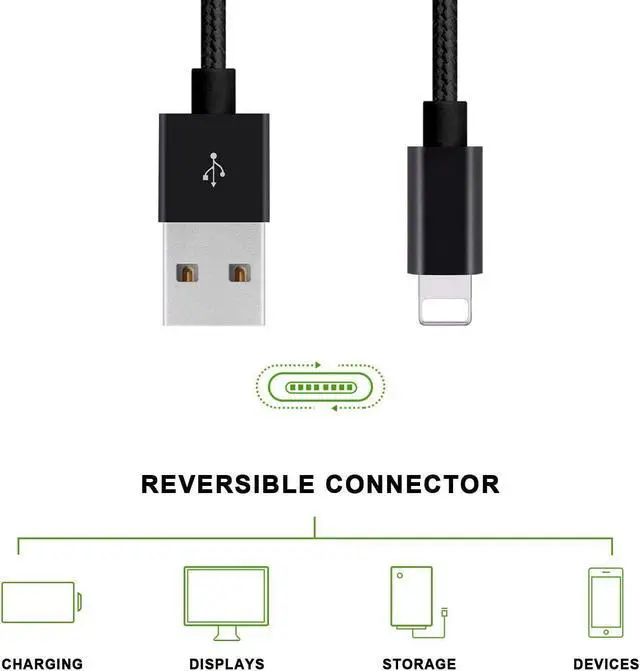 Alt view image 4 of 6 - Compatible Phone Cable [2Pack] 4FT Nylon Braided Fast Charging USB Cord Replcement for Phone X 8 8 Plus 7 7 Plus 6s 6s Plus 6 6 Plus 5 5S 5C SE Pad Air Mini and More (2 Pack Black 4 FT)