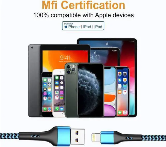 Alt view image 2 of 7 - Durcord iPhone Charger 6FT/6/3/1.5, Lightning Cable Fast Charging Cable Nylon Braided Cord Compatible with iPhone 14/13/12/11 Pro Max/XS MAX/XR/XS/X/8/7/Plus/6S/6/SE/5S/iPad