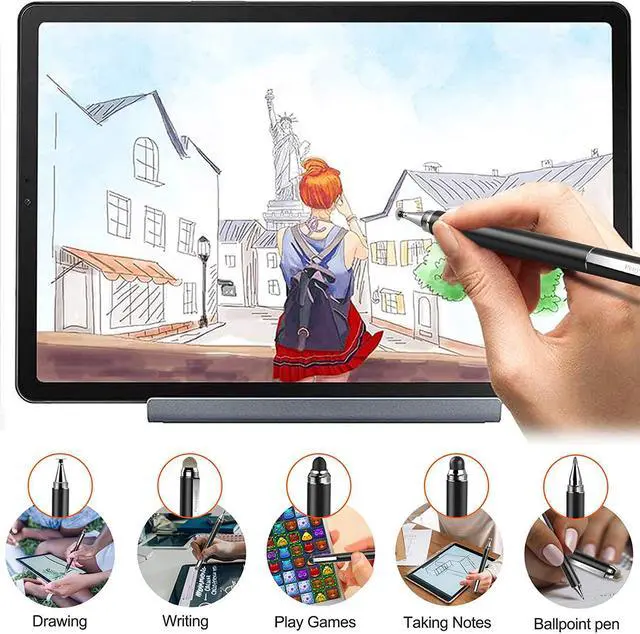 Alt view image 3 of 6 - Stylus Pen 4 in 1 Disc Stylus Pens for Touch Screens High Precision and Sensitivity Universal Capacitive Stylus Stylist for Tablets iPhone iPad Laptops with 4 Replacement Tips - Black