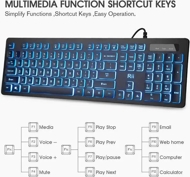 Alt view image 6 of 7 - Rii Three Colors Backlit Keyboard and Mouse, Wired Keyboard and Mouse Combo, USB Keyboard and Mouse Set,Quiet Input Gaming Keyboard,Optical RGB Mouse for School,Office,Business and Gaming