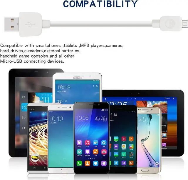 Alt view image 7 of 7 - Micro USB Cable (5-Pack 6FT) Android Charger Long Android Phone Charger Cord for  Galaxy S7 S6 Edge J7 S5 Note 5 4 LG 4 K40 K20 MP3 Kindle Tablet White