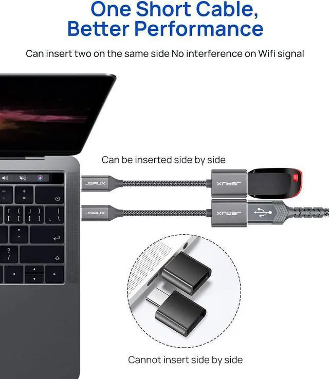 Alt view image 2 of 7 - USB C to USB Adapter [2 Pack] USB Type C Male to USB 3.0 Female OTG Cable Thunderbolt3 to USB Adapter Compatible with MacBook Pro/Air 2019 2018 2017 Samsung Galaxy S23 S23+ Ultra Note 10 S9 S8