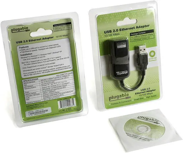 Alt view image 4 of 4 - Plugable USB 2.0 to Ethernet Fast 10/100 LAN Wired Network Adapter - Driverless and Compatible with Chromebook, Windows, Linux