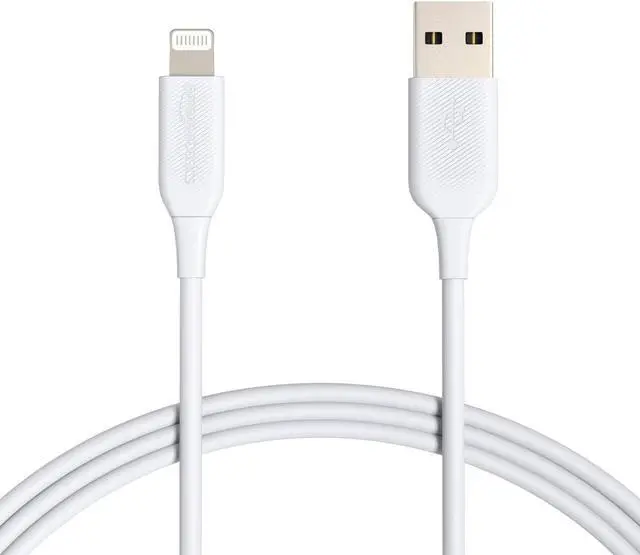 Main image of Amazon Basics Lightning to USB Cable - MFi Certified Apple iPhone Charger White 6-Foot (2-Pack) (Durability Rated 4000 Bends)