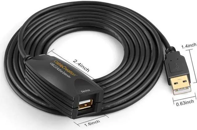 Alt view image 2 of 7 - CableCreation Active USB 2.0 Extension Cord (16.4 FT Long), USB A Male to A Female Repeater Cable for Oculus Rift, Printer, Scanner, Keyboard, Game Console, Security Camera, Black, 5 Meters